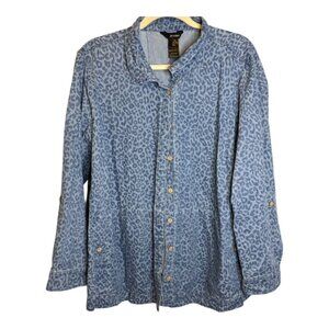 Ali MIles Blouse Women's Size XL Cheetah Animal Print Long Sleeve‎ Blue